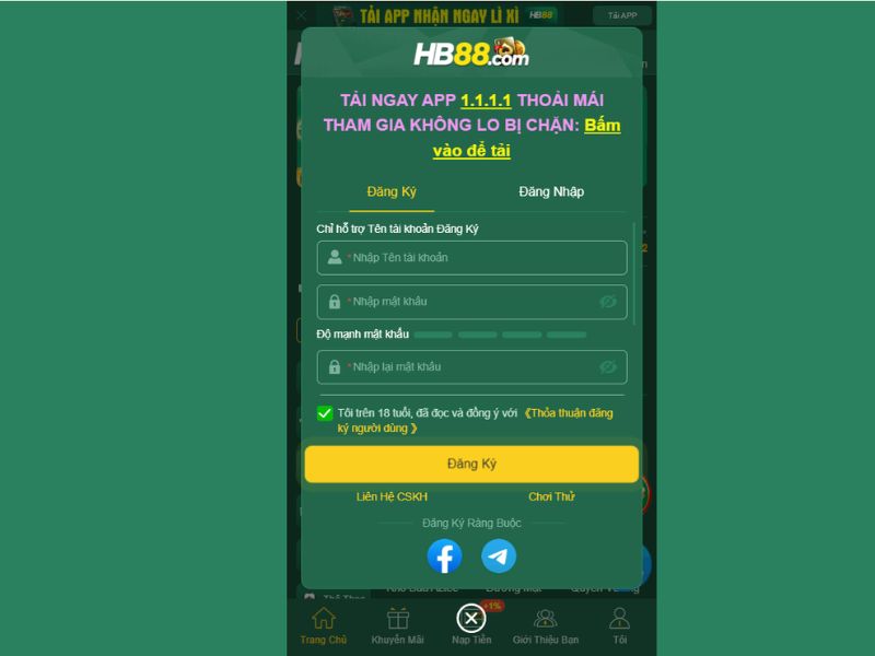 Đăng ký tài khoản tại nhà cái HB88